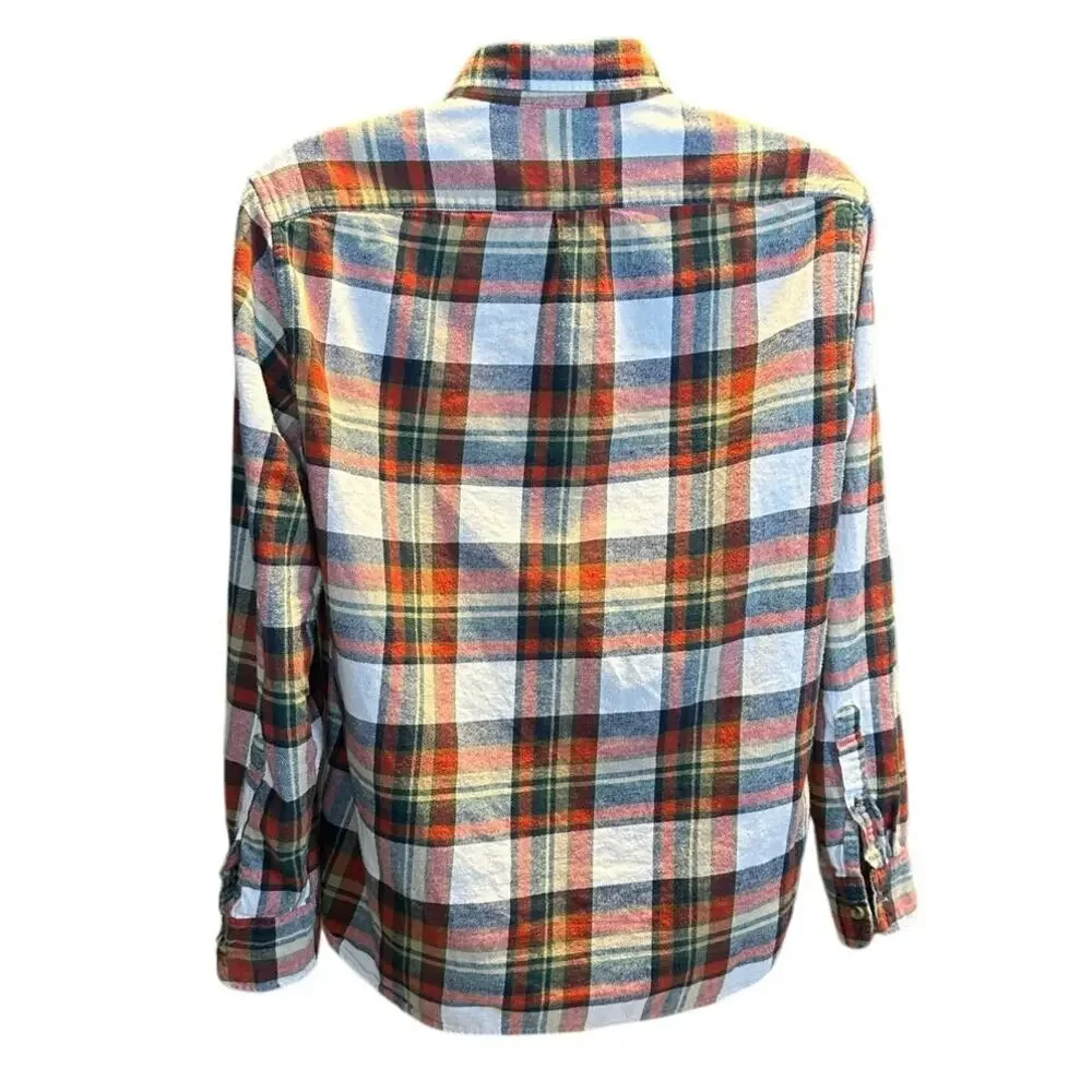J.Crew Men’s Large Plaid Flannel Shirt Red Blue Cream 100% Cotton Button Down